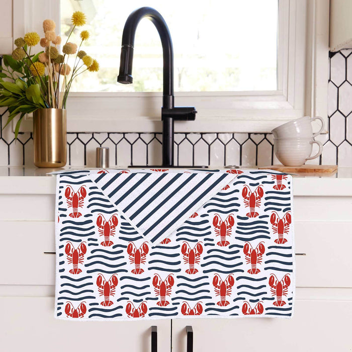Lobster Waves blu Kitchen Tea Towel