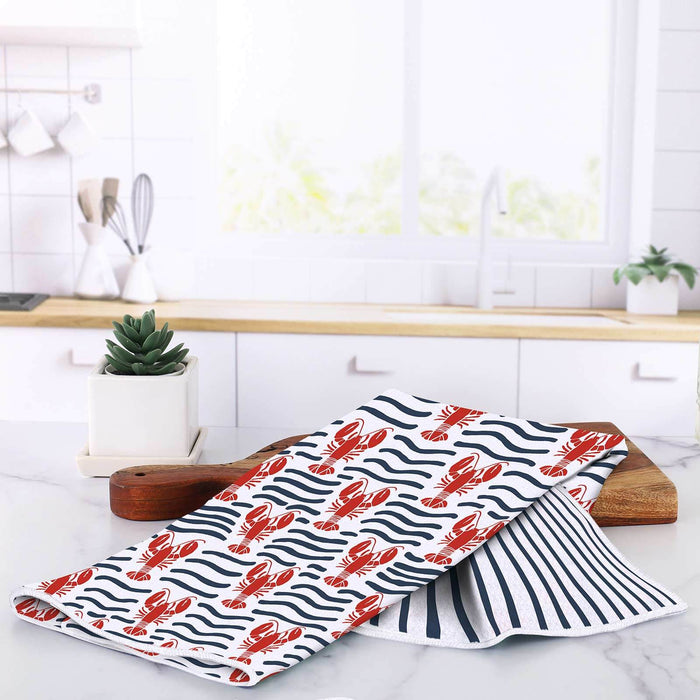 Lobster Waves blu Kitchen Tea Towel
