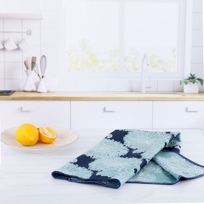 Chrysanthemum Flower blu Kitchen Tea Towel