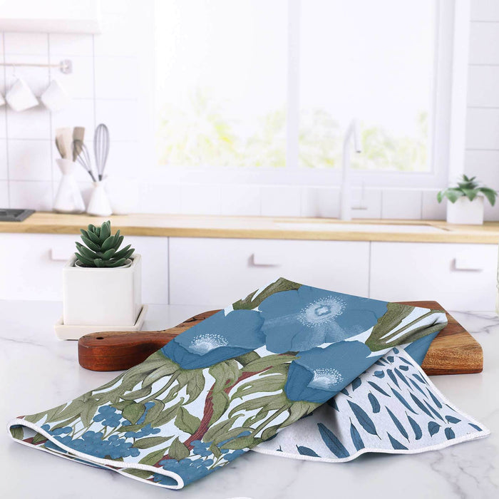 Icelandic Poppies Blue blu Kitchen Tea Towel
