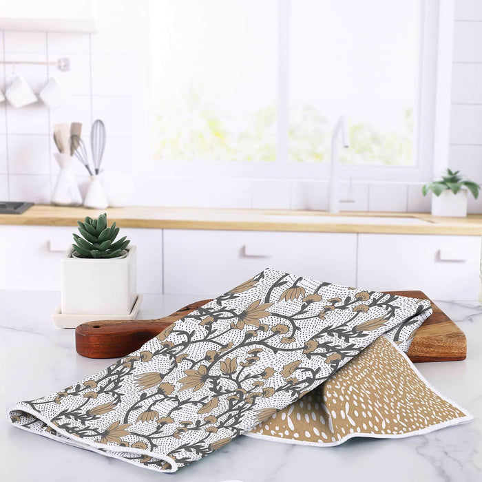 Fleur Tan blu Kitchen Tea Towel