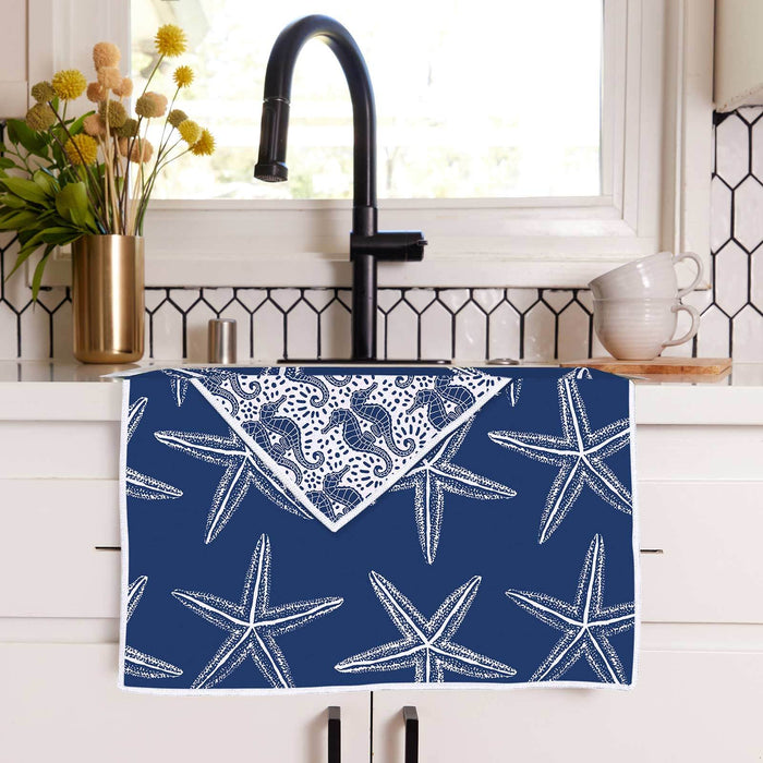 Starfish Navy blu Kitchen Tea Towel