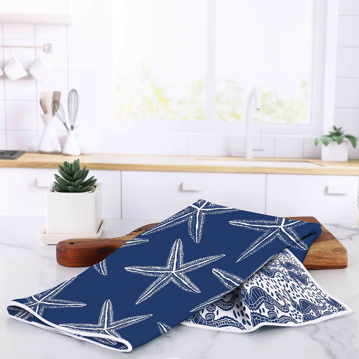 Starfish Navy blu Kitchen Tea Towel