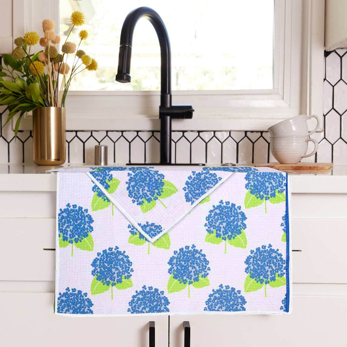 Hydrangea White blu Kitchen Tea Towel
