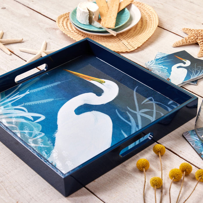 NIGHT EGRET 15 Inch Square Tray