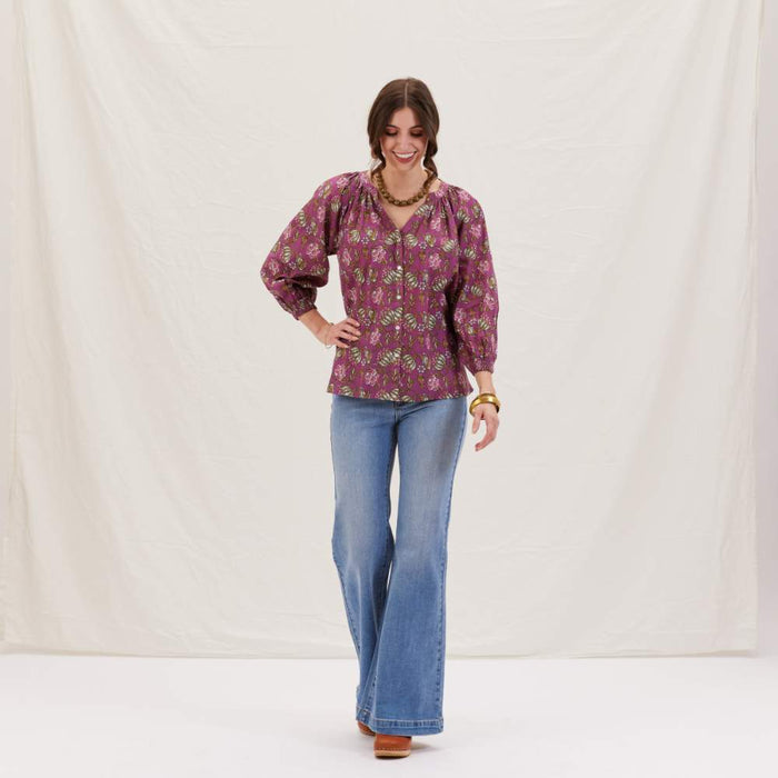 Margo Plum Gathered Sleeve Blouse