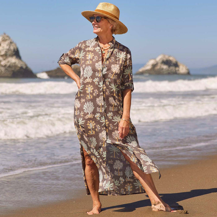ISLAND GREY Palm Shirt Dress