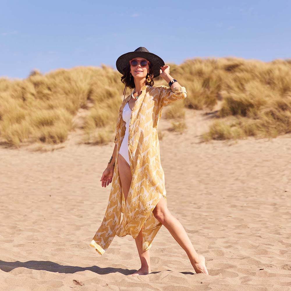 Giraffe Tan Cotton Long Shirt Dress