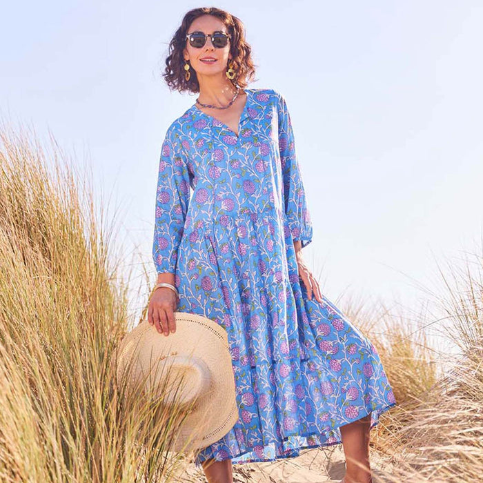 AINSLEY BLUE Long Tiered Dress