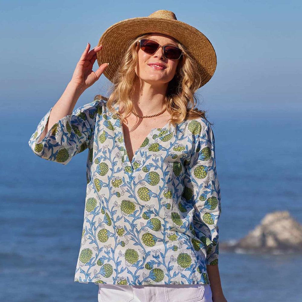 Ainsley Blue Green Cotton  Kurta