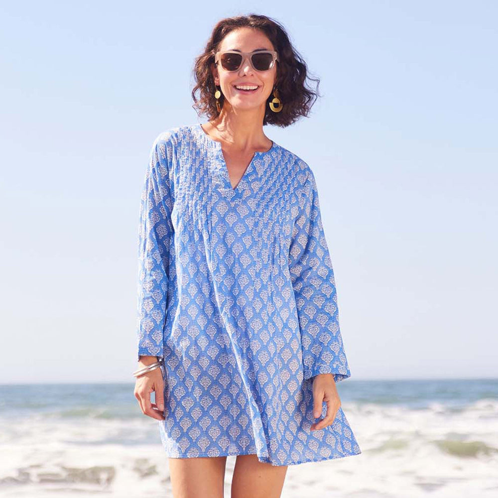 Fifer Blue Cotton Pintuck Beach Coverup