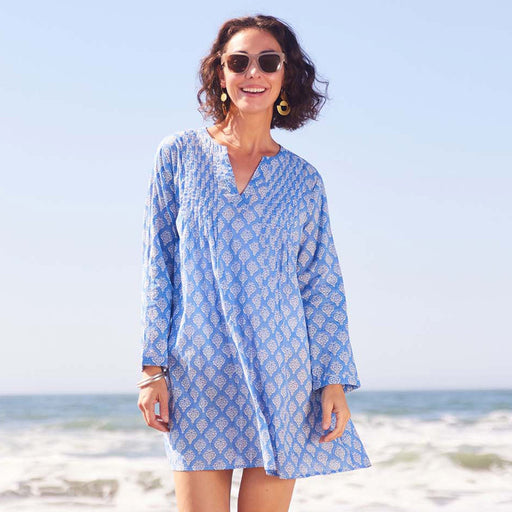 Fifer Blue Cotton Pintuck Beach Coverup