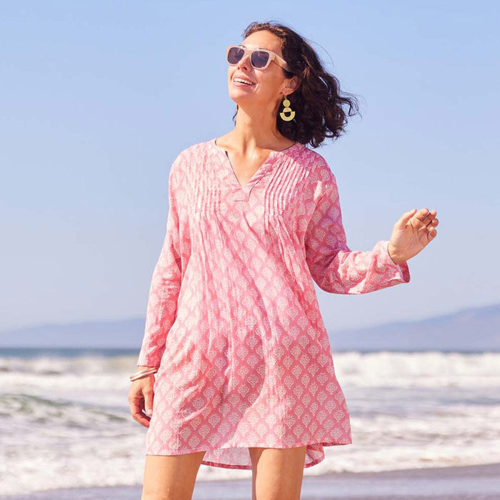 Fifer Pink Cotton Pintuck Beach Cover Up