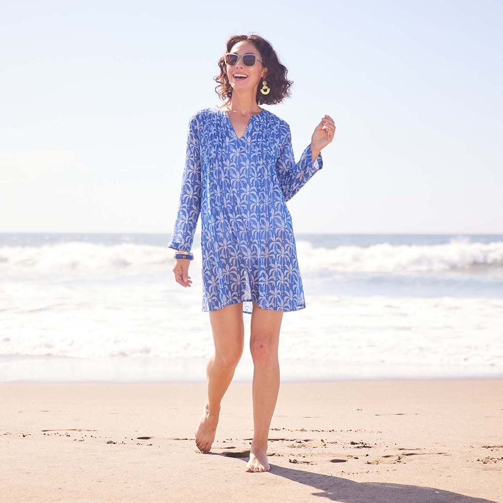 PALM BUNCH NAVY Pintuck Beach Coverup