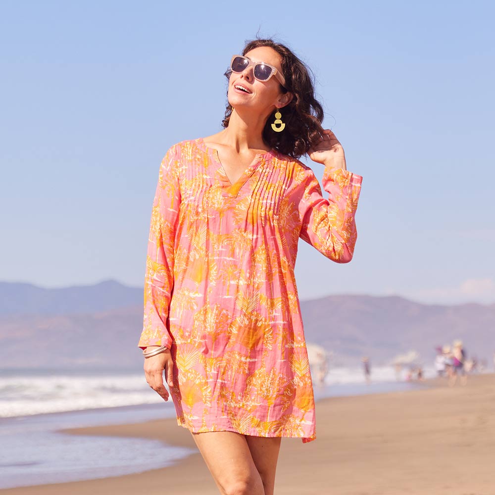 SAFARI ANIMALS PINK Pintuck Beach Coverup