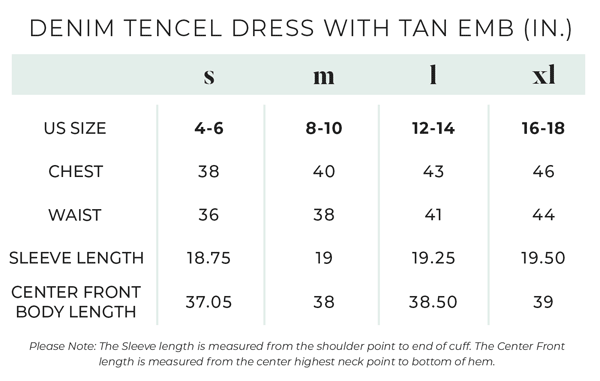 DENIM Tencel Dress with Tan Embroidery