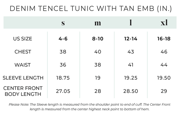 DENIM Tencel Tunic with Tan Embroidery