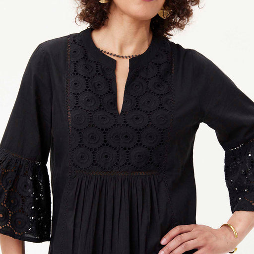 BLACK EYELET Tunic with Bell Sleeve