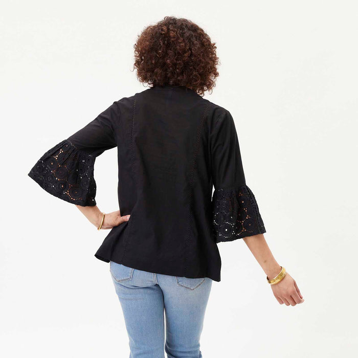 Black Eyelet Tunic with Bell Sleeve