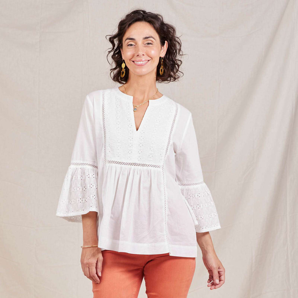 MELONY White Eyelet Tunic with Bell Sleeve