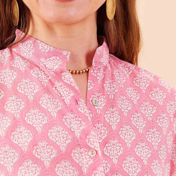 Fifer Pink Cotton Button Down Beach Tunic 