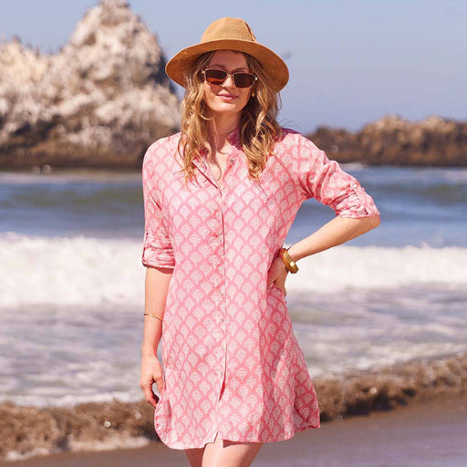 Fifer Pink Cotton Button Down Beach Tunic 