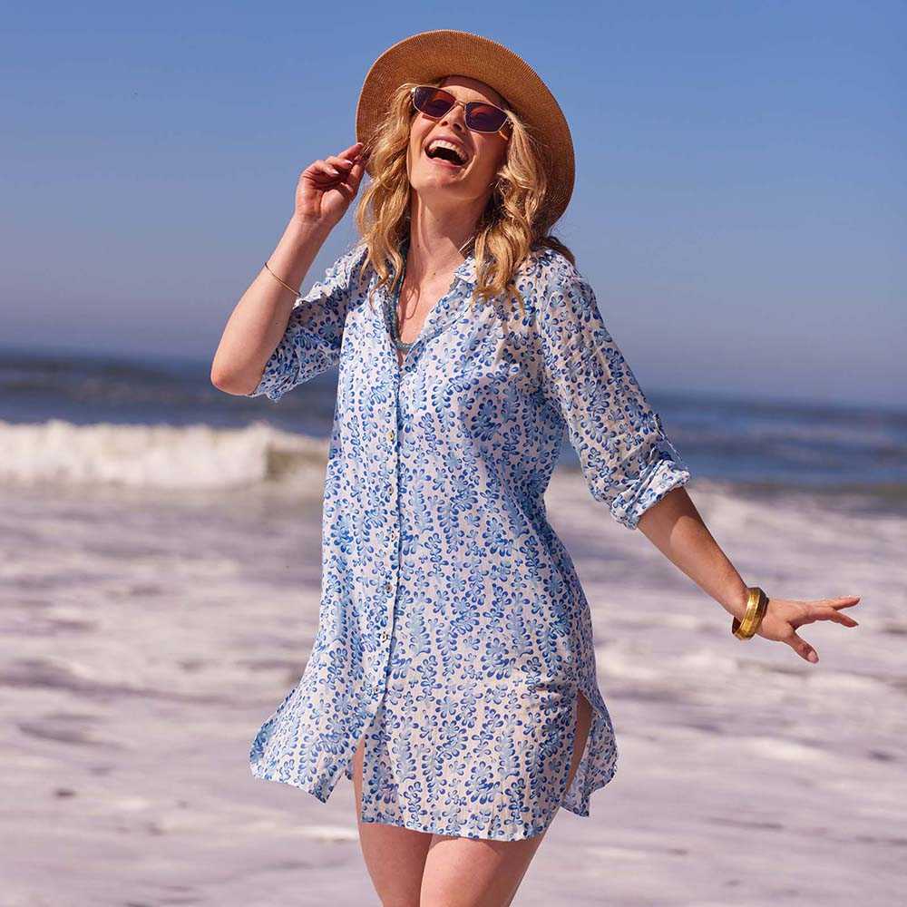 FLORAL KELP OCEAN Button Down Beach Tunic (Available: 04/04/2025)