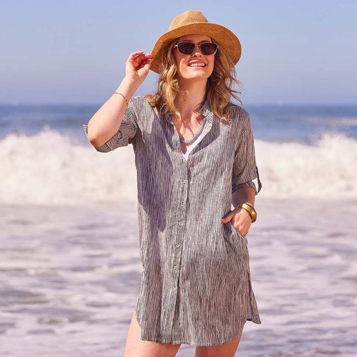Suri Black Cotton Button Down Beach Tunic 