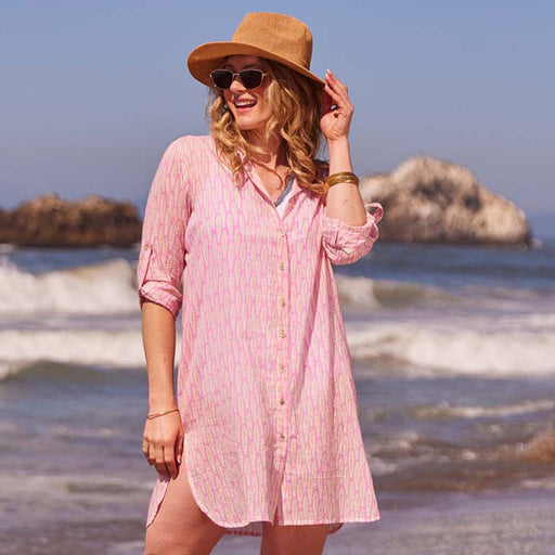 Sardina Pink Cotton Button Down Beach Tunic 