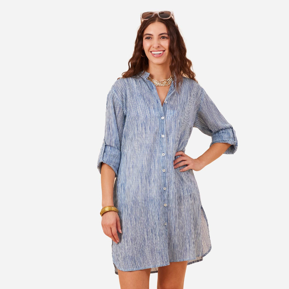 Suri Navy Cotton Button Down Beach Tunic