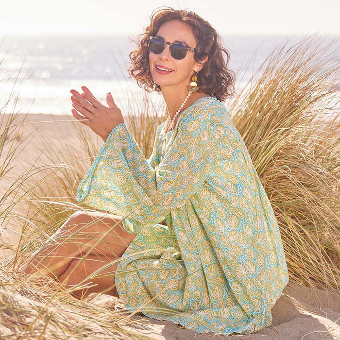 CORAL GARDEN OCEAN Dress with Bell Sleeve