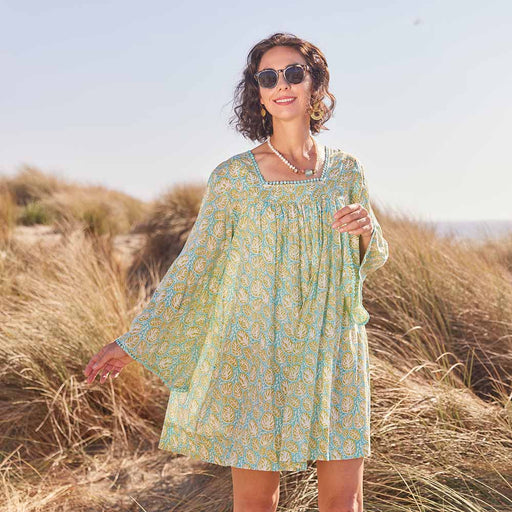 CORAL GARDEN OCEAN Dress with Bell Sleeve