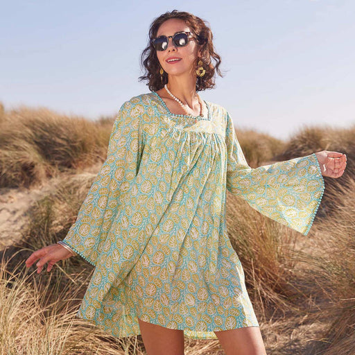 CORAL GARDEN OCEAN Dress with Bell Sleeve