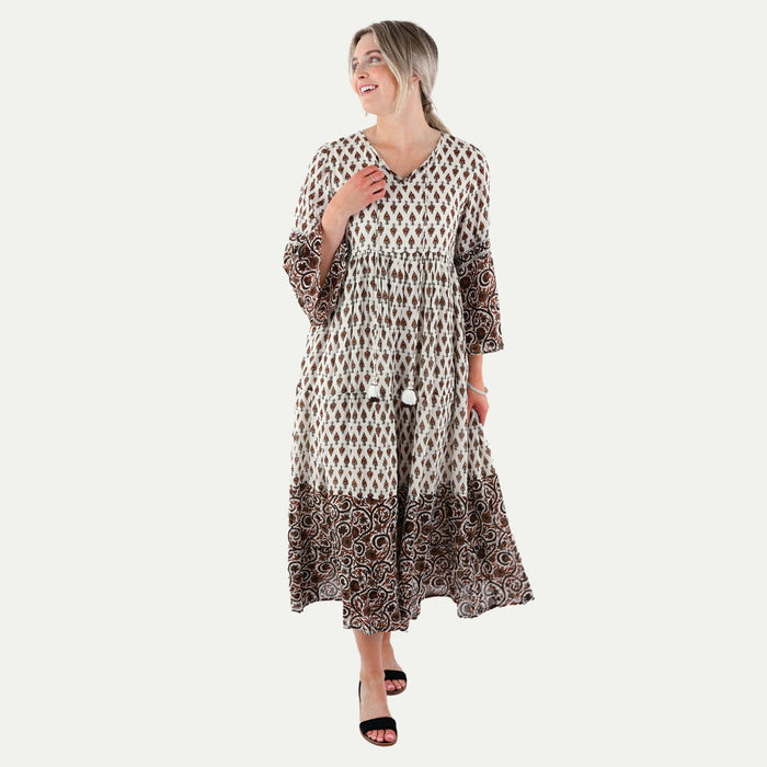 Julia Ecru and Black Bohemian Tiered Dress