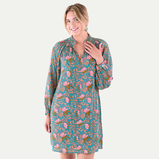 Aqua Pink Bohemian Floral Party Dress