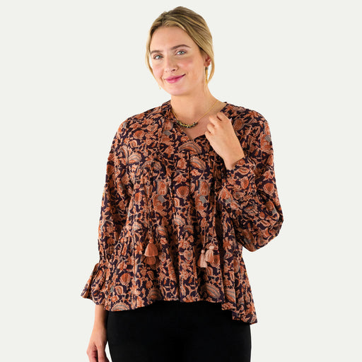 Black Spice Madine Blouse with Ruffle Sleeve