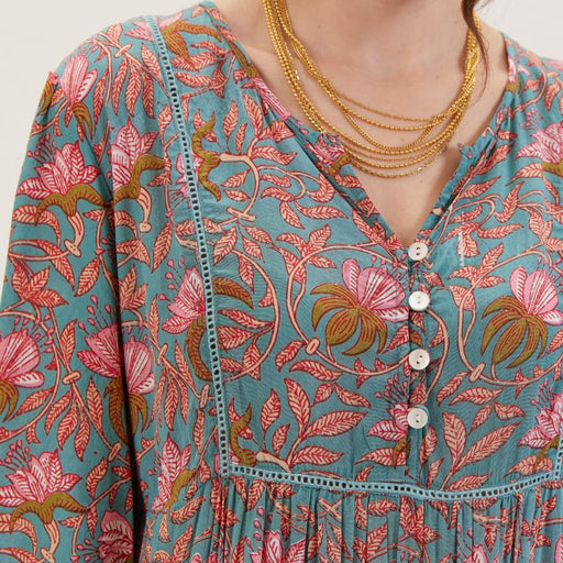 Aqua Pink Bohemian Floral Tunic