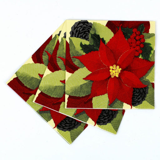 Poinsettia Paper Cocktail Napkins (Pack of 25)