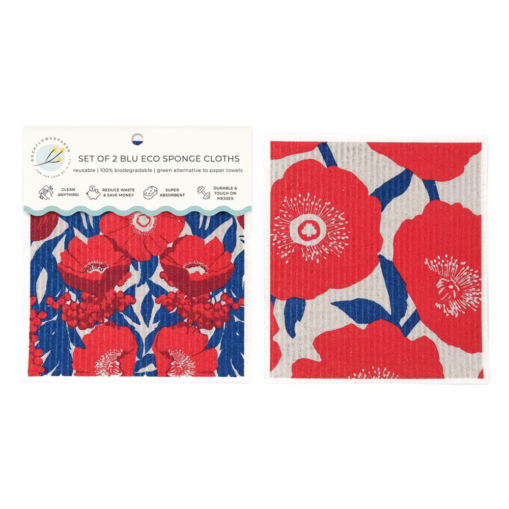 Icelandic Poppies blu Eco Sponge Cloths (Set of 2)