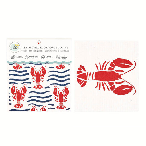 Lobster Waves blu Eco Sponge Cloths (Set of 2)