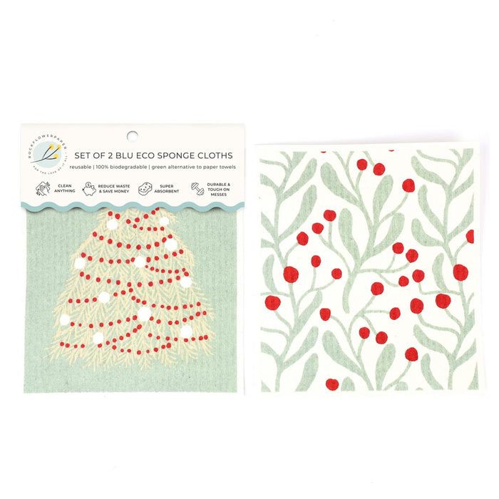 Fir Tree blu Eco Sponge Cloths (Set of 2)