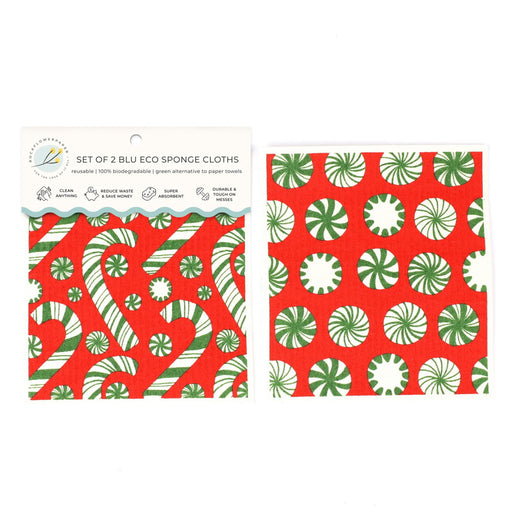 Candy Cane Joy blu Eco Sponge Cloths (Set of 2)