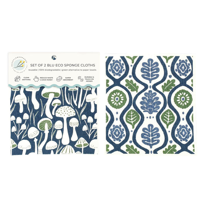 Mushrooms blu Eco Sponge Cloths (Set of 2)