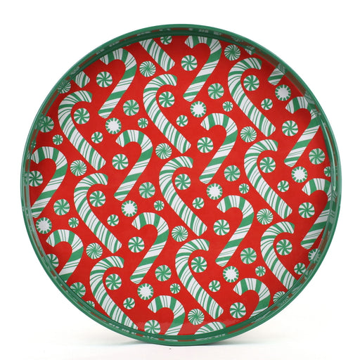 Candy Cane Joy Round Lacquer Serving Tray