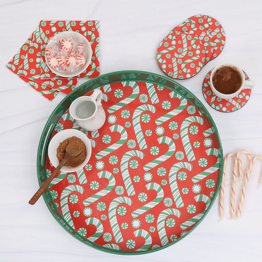 Candy Cane Joy Round Lacquer Serving Tray