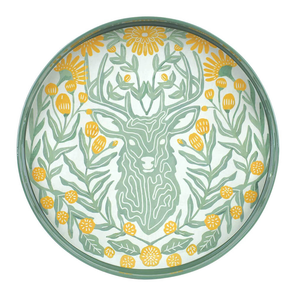 Floral Stag 15 Inch Round Tray