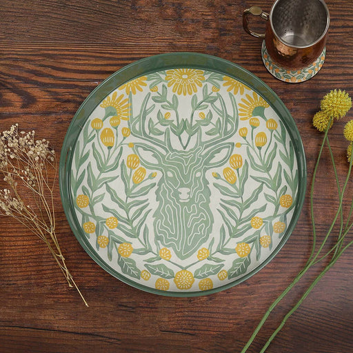 Floral Stag 15 Inch Round Tray