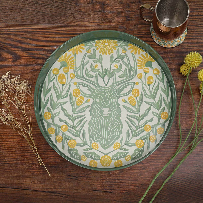 Floral Stag 15 Inch Round Tray