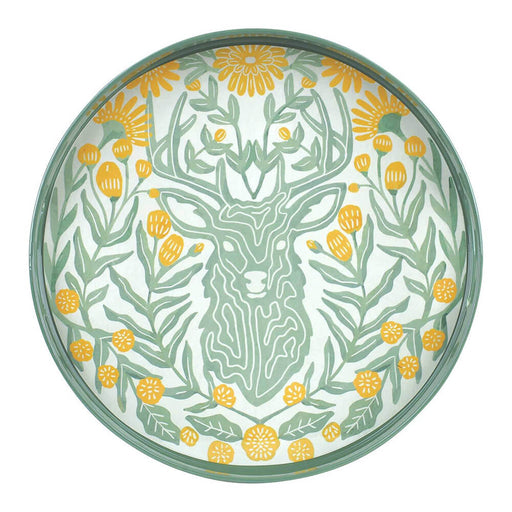Floral Stag 15 Inch Round Tray