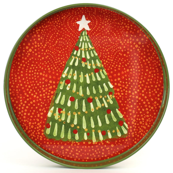 Festive Filigree Round Lacquer Serving Tray